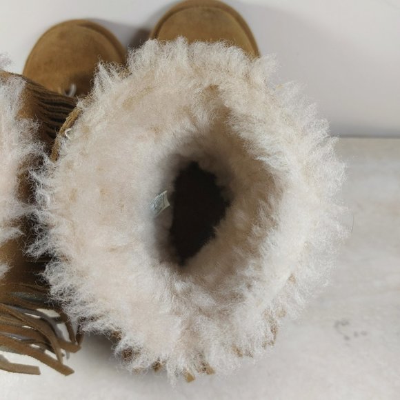UGG Girls Classic Short ll Fringe Chestnut Suede Boot Youth Size 12 - Picture 7 of 14